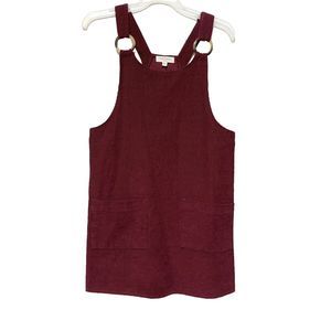 Full Circle Trends Corduroy Overall Dress Size M Burgundy Front Pockets